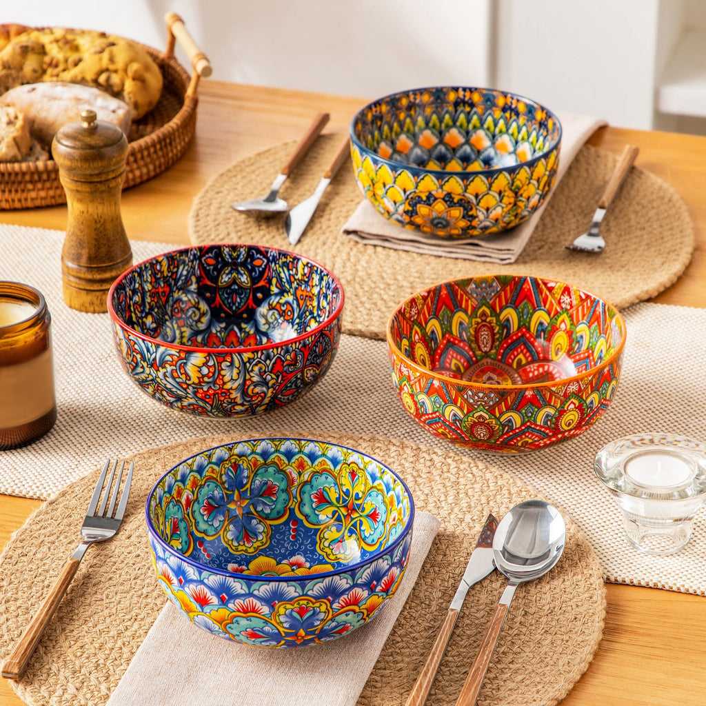 vancasso 6 Pieces Cereal Bowls Set, 28 Oz Deep Soup Bowl, Ceramic salad Bowls Set for Kitchen, Microwave Dishwasher Safe, Bohemian Style, Series LUMI