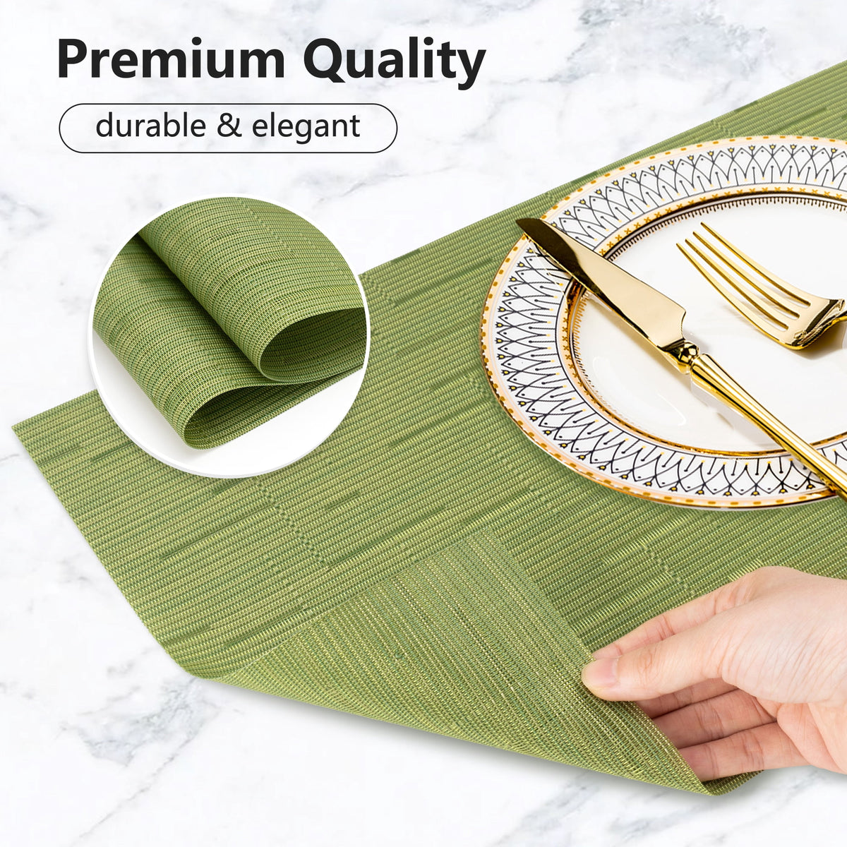 VCVCOO Navy Blue Placemats Set of 4 - Easy Clean Washable PVC Vinyl Placemats - Wipeable Heat Resistant Woven Table Mats for Dining Table - 12x18 inch