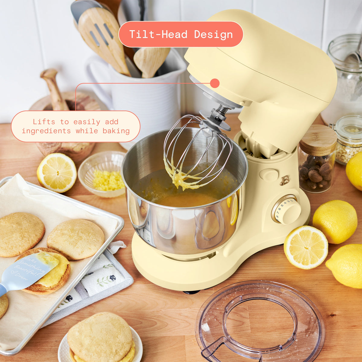 Beautiful 3.5 Qt Stand Mixer with Flat Beater, Dough Hook, Balloon Whisk, Chocolate by Drew Barrymore