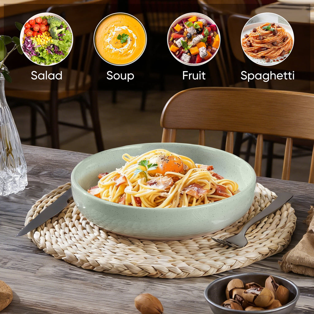 Vesteel Pasta Bowls Set of 6, 32oz Large Salad Bowl for Home Kitchen, Ceramic Serving Plates for Soup, Cereal, Fruits, Microwave & Dishwasher Safe, Speckled White