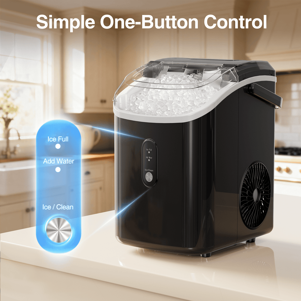 Goosiay 33lb Nugget Ice Maker Countertop, Portable Pebble Ice Machine with Handle, Soft Chewable Pellet, Stainless Steel Black
