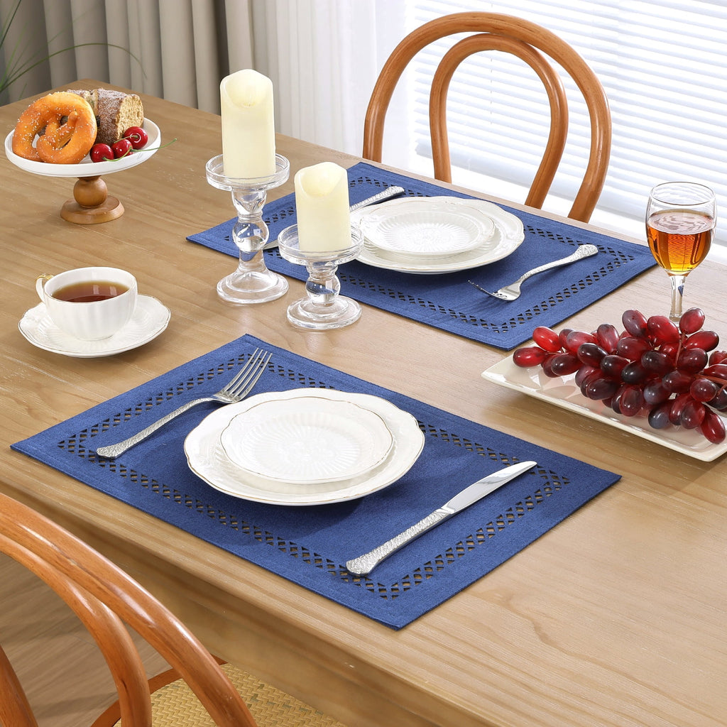 Placemats Set of 4, Yamaziot Double Layer Cloth Fabric Heat Resistant Place Mat, Washable Reversible Rectangle Dining Table Mats, Hollow Khaki, 12"x18"