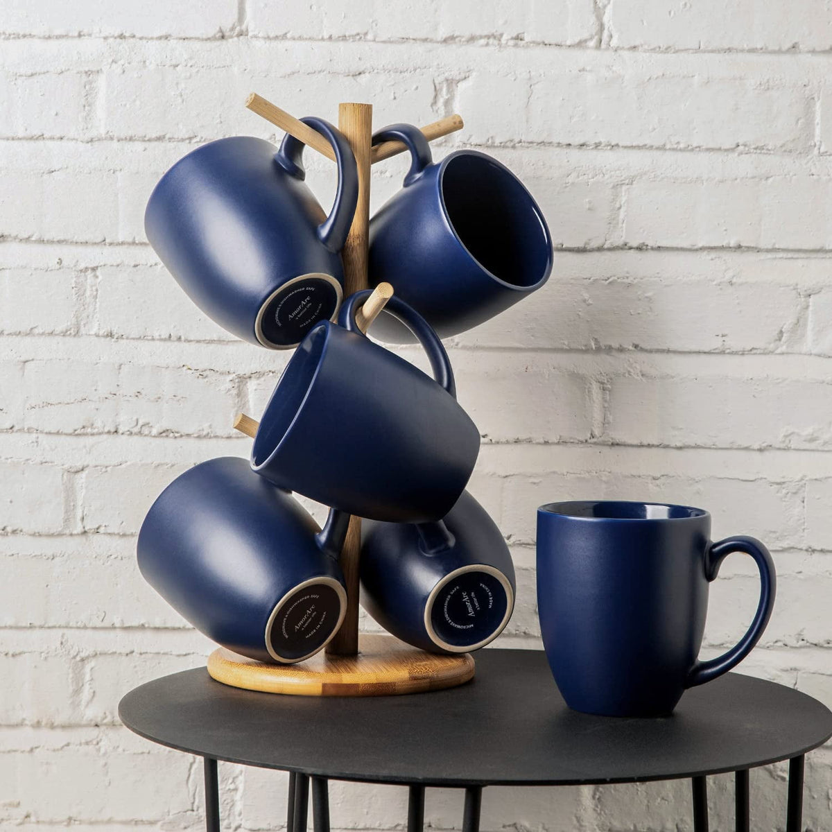 AmorArc 16oz Coffee Mugs Set of 6, Large Ceramic Coffee Cups for Men, Women, Dad, Mom, Modern Coffee Mugs with Handle for Tea,Latte,Cappuccino,Cocoa. Dishwasher&Microwave Safe, Matte Blue