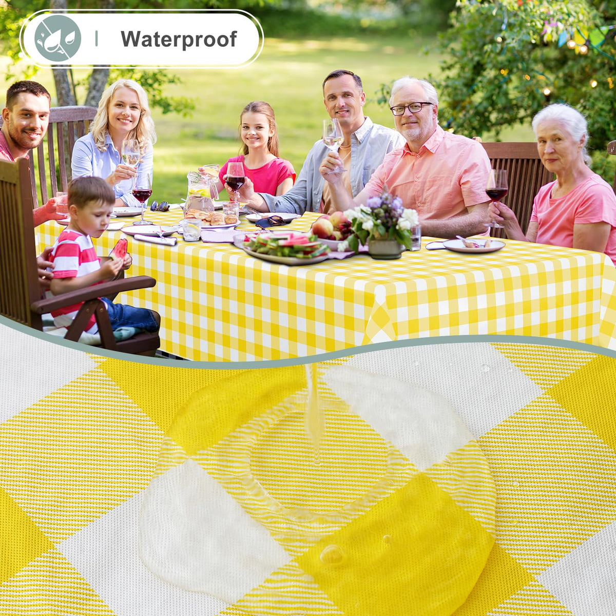 decorUhome Rectangle Tablecloth, Waterproof Vinyl Flannel Backed Table Cloth, Buffalo Wipeable Plastic Table Cover for Kitchen and Outdoor, Black and White, 60" x 84"