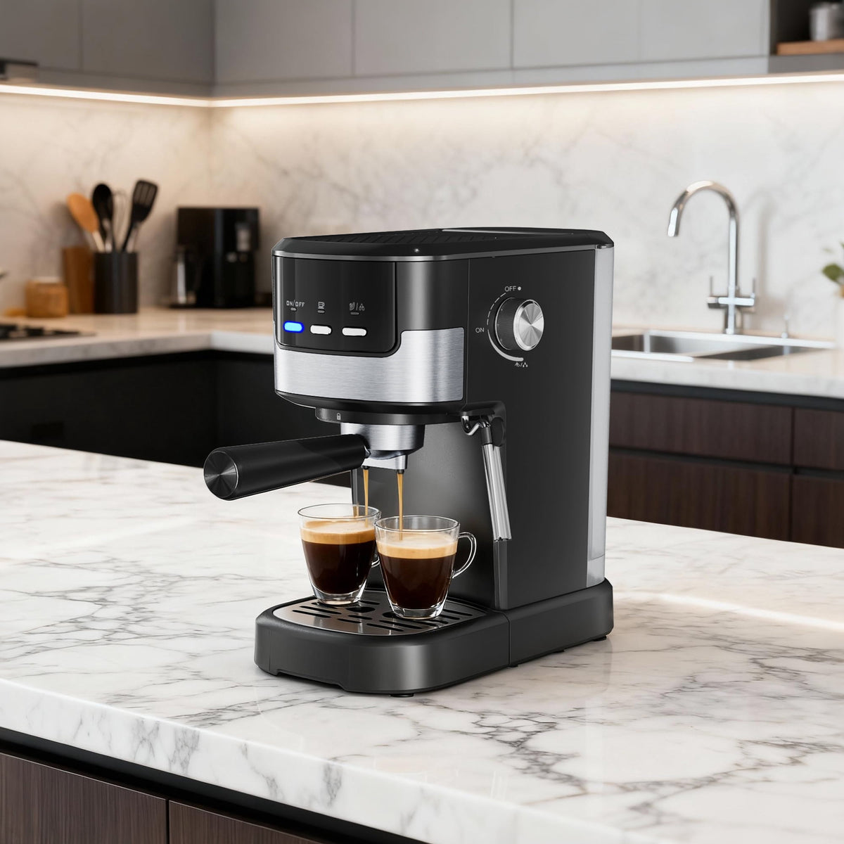 Espresso Machine with Milk Frother, 15 Bar Compact Coffee Machine Stainless Steel Espresso Maker for Cappuccino, Latte