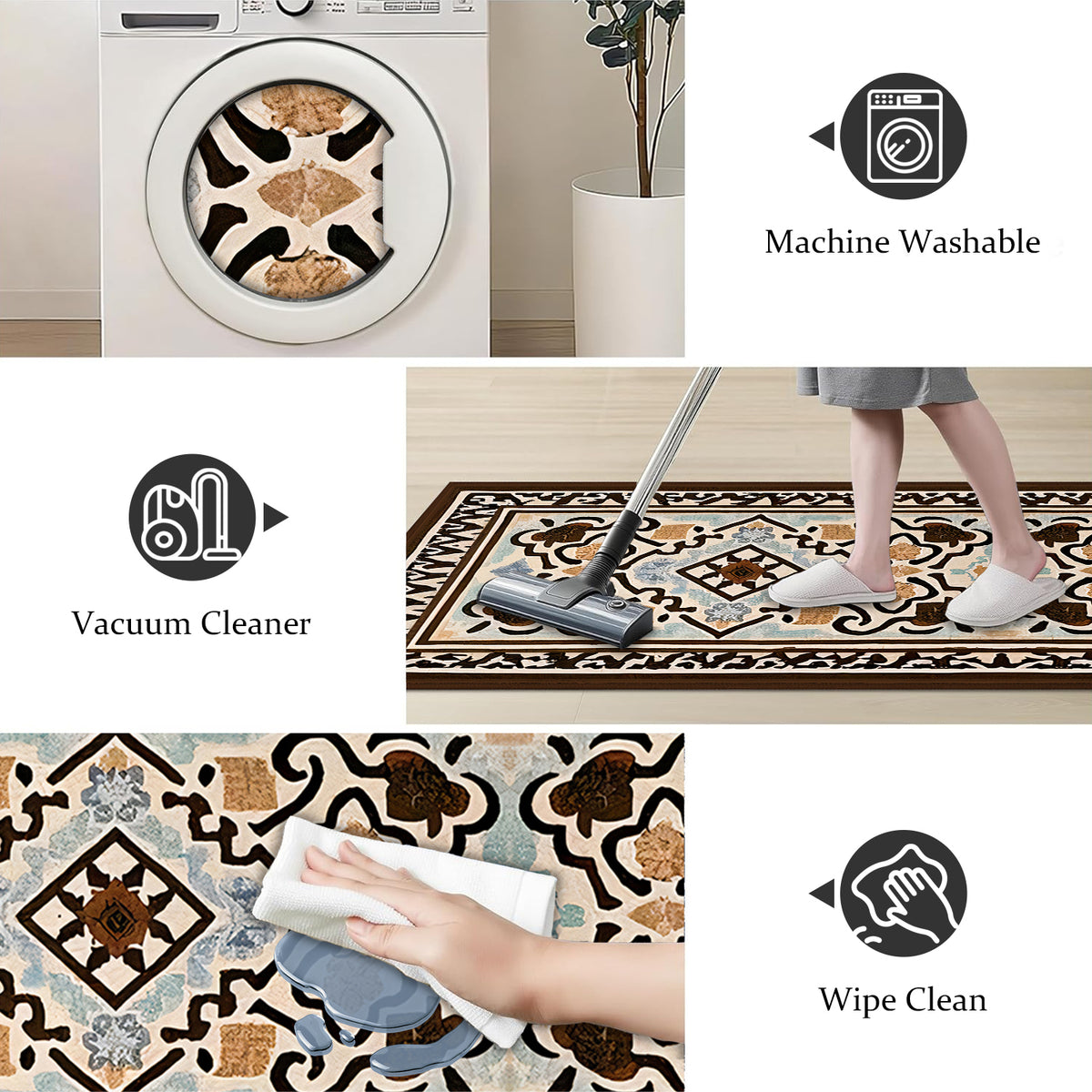 TECHVIDA Kitchen Rug Set 3 Piece,Non Slip Machine Washable Kitchen Mats, Farmhouse Hallway Doormat for Home Floor and Living Room,Gray