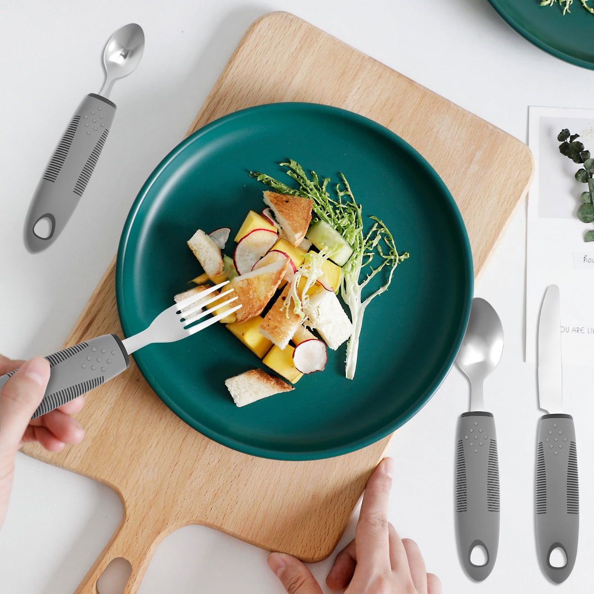 Jetcloudlive 4 Pcs Adaptive Utensils Stainless Steel Built up Utensils for Adults Complete Weighted Silverware Set Nonslip Easy Grip Silverware
