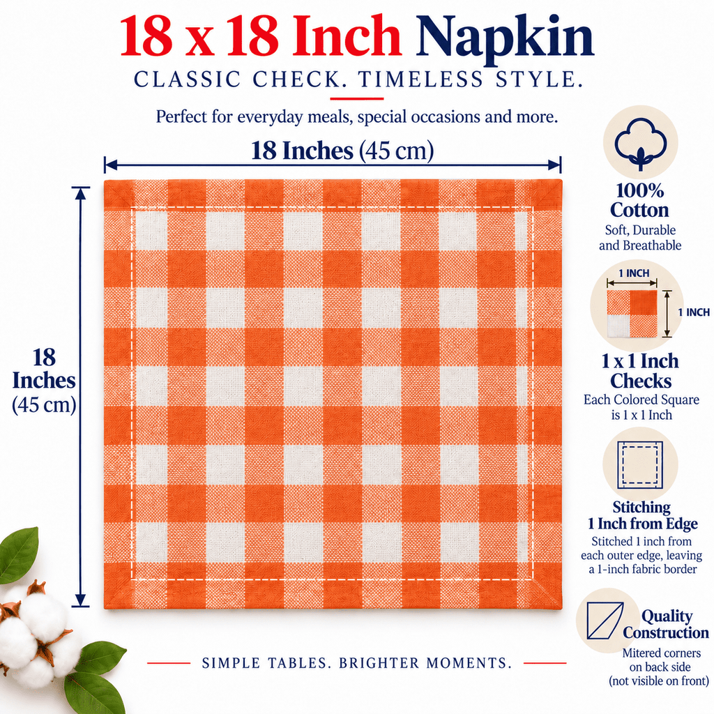GFI LINEN CLUBS 100% Cotton Gingham Cloth Dinner Napkins, 18 x 18 in, Set of 12, Blue & White