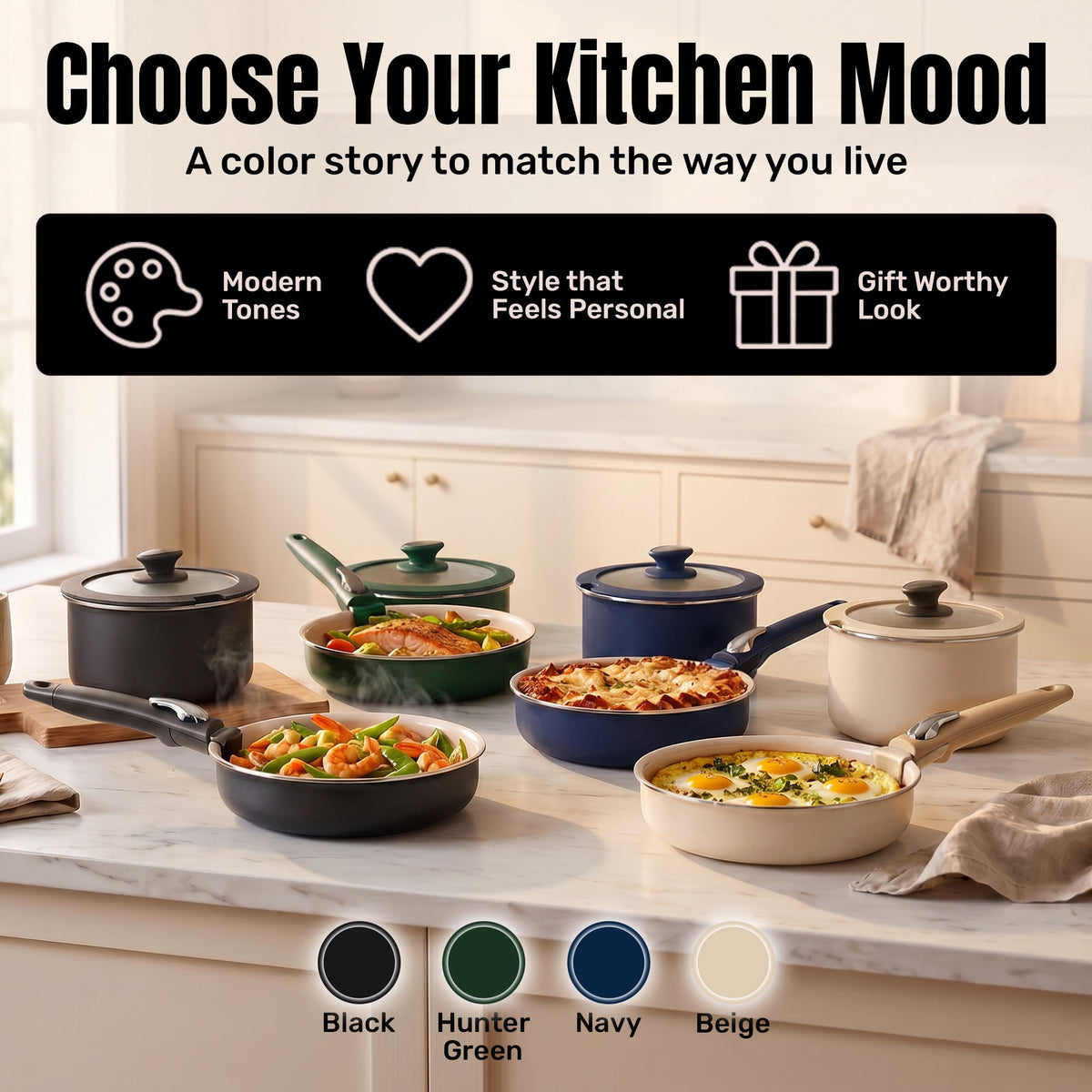Gotham Steel 18 Pcs Pots and Pans set Non Stick, Ceramic Pan Cookware Set W/ Detachable Handle, RV Kitchen Cooking Set with Secure Lock Removable Handles, Oven Safe Nonstick Pan Set, Blue