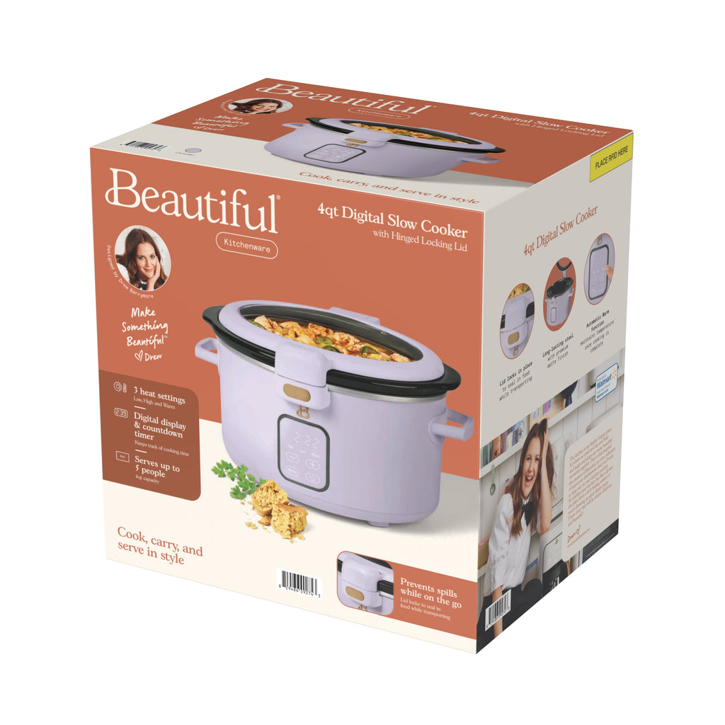 Beautiful 4 Qt Digital Slow Cooker with Hinged Locking Lid, Thyme Green by Drew Barrymore