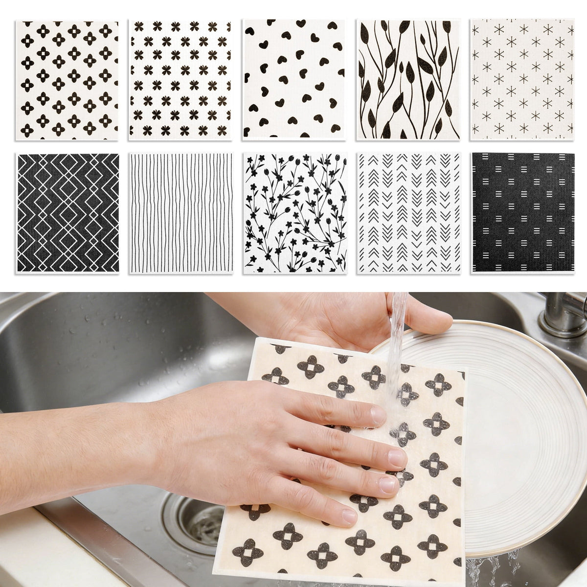 10 Pcs Swedish Dishcloths Reusable Kitchen Dish Towels Absorbent Dishcloths Washable Cellulose Sponge Cloths Quick Drying Cleaning Cloths Soft Kitchen Dish Cloth, 7.7 x 6.7in