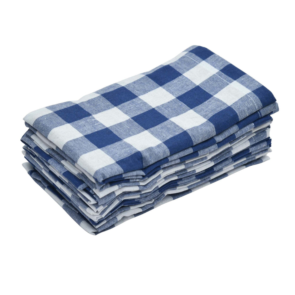 GFI LINEN CLUBS 100% Cotton Gingham Cloth Dinner Napkins, 18 x 18 in, Set of 12, Blue & White