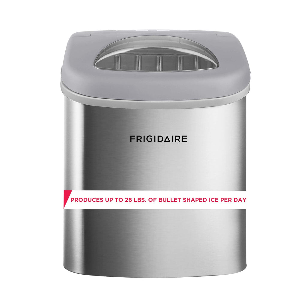 Frigidaire 26 lb Bullet Ice Maker Stainless Steel - compact, high-capacity icemaker producing bullet-shaped ice ideal for kitchens, parties, and entertaining