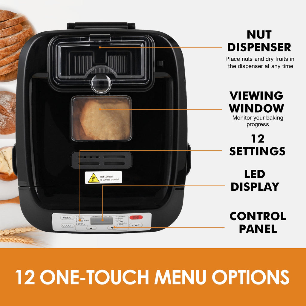 Kitchen in the Box 2lb Bread Maker with Auto Fruit Nut Dispenser, 12-in-1 Gluten-Free Bread Machine, 13H Delay Timer, Nonstick Pan, Keep Warm, White