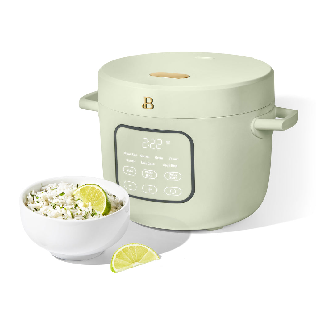 Beautiful 14-Cup Cooked, 6-Cups Uncooked Electric Rice and Grain Cooker, EverGood Ceramic Nonstick Coating, Thyme Green by Drew Barrymore