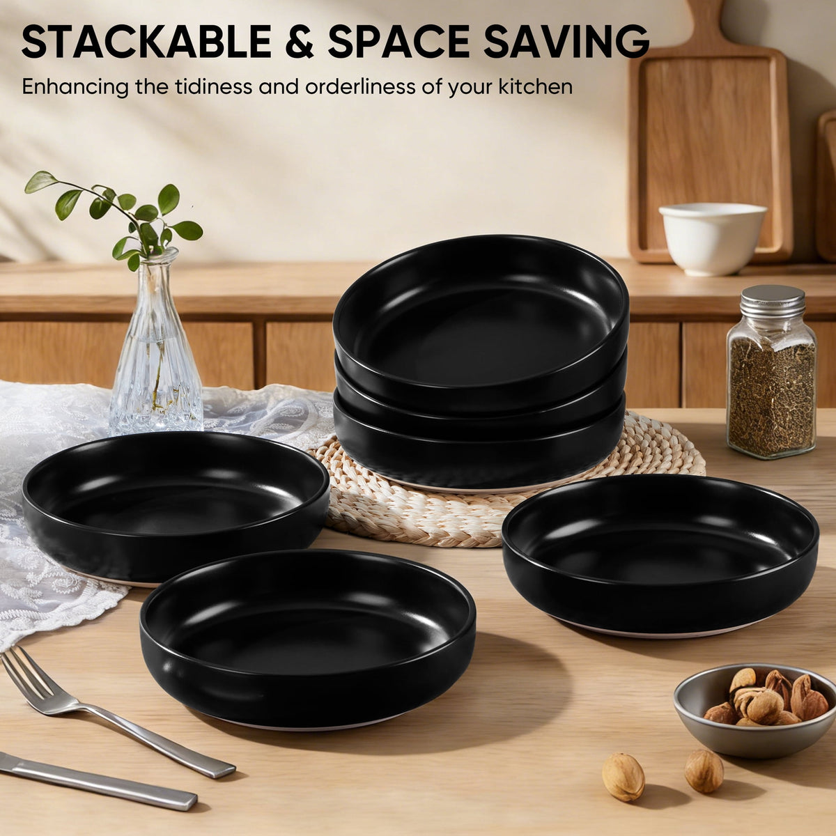 Vesteel Pasta Bowls Set of 6, 32oz Large Salad Bowl for Home Kitchen, Ceramic Serving Plates for Soup, Cereal, Fruits, Microwave & Dishwasher Safe, Speckled White