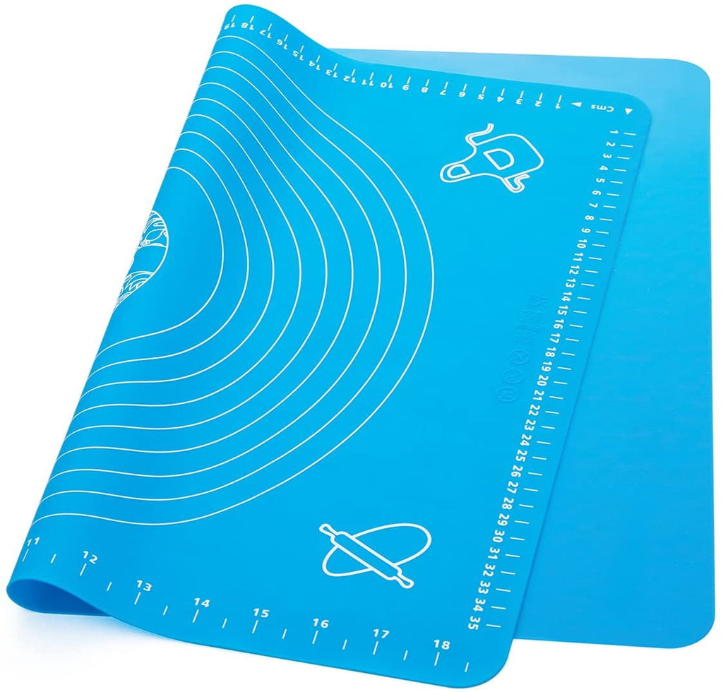 Gixusil Silicone Pastry Mat Rolling Pin Mat with Measurements Nonstick Kneading Board for Rolling Dough Reusable Thicken Pad Pie Bread Cookie Sheet Baking Oven Mat Placement Pad 15.75*19.68Inch（Blue)