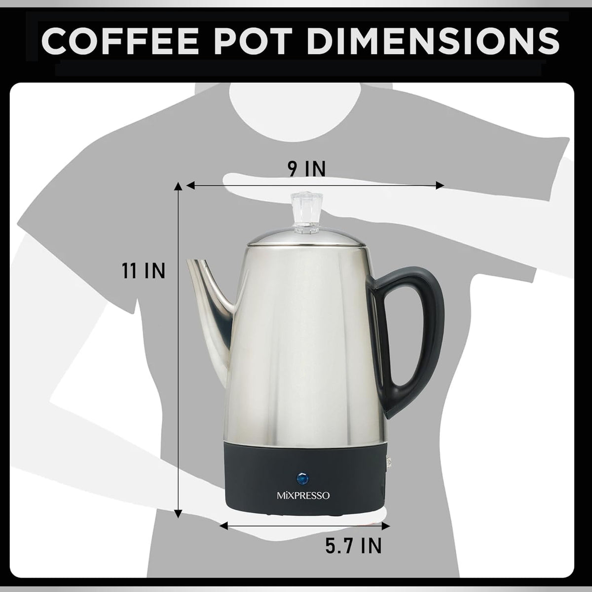 Mixpresso Percolator Coffee Pot Electric 10 Cup, Stainless Steel Coffee Maker, Coffee Percolator Electric With Keep Warm Function, 10 Cups Stainless Steel Perculator With Basket (Shiny Blue)