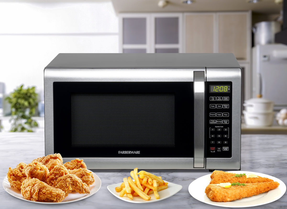 Farberware 1.1 cu ft Microwave Oven, 1000W Professional Countertop Microwave Oven, Stainless Steel