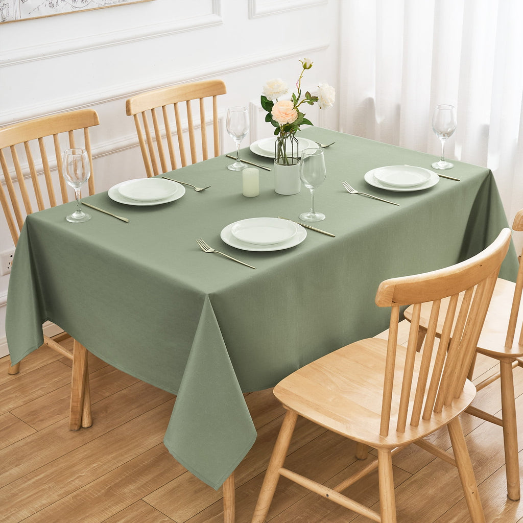 Inosoo Faux Linen Textured Rectangle Tablecloth - 60 x 84 inch Waterproof & Machine Washable Linen-Look Cloth Table Cover, White
