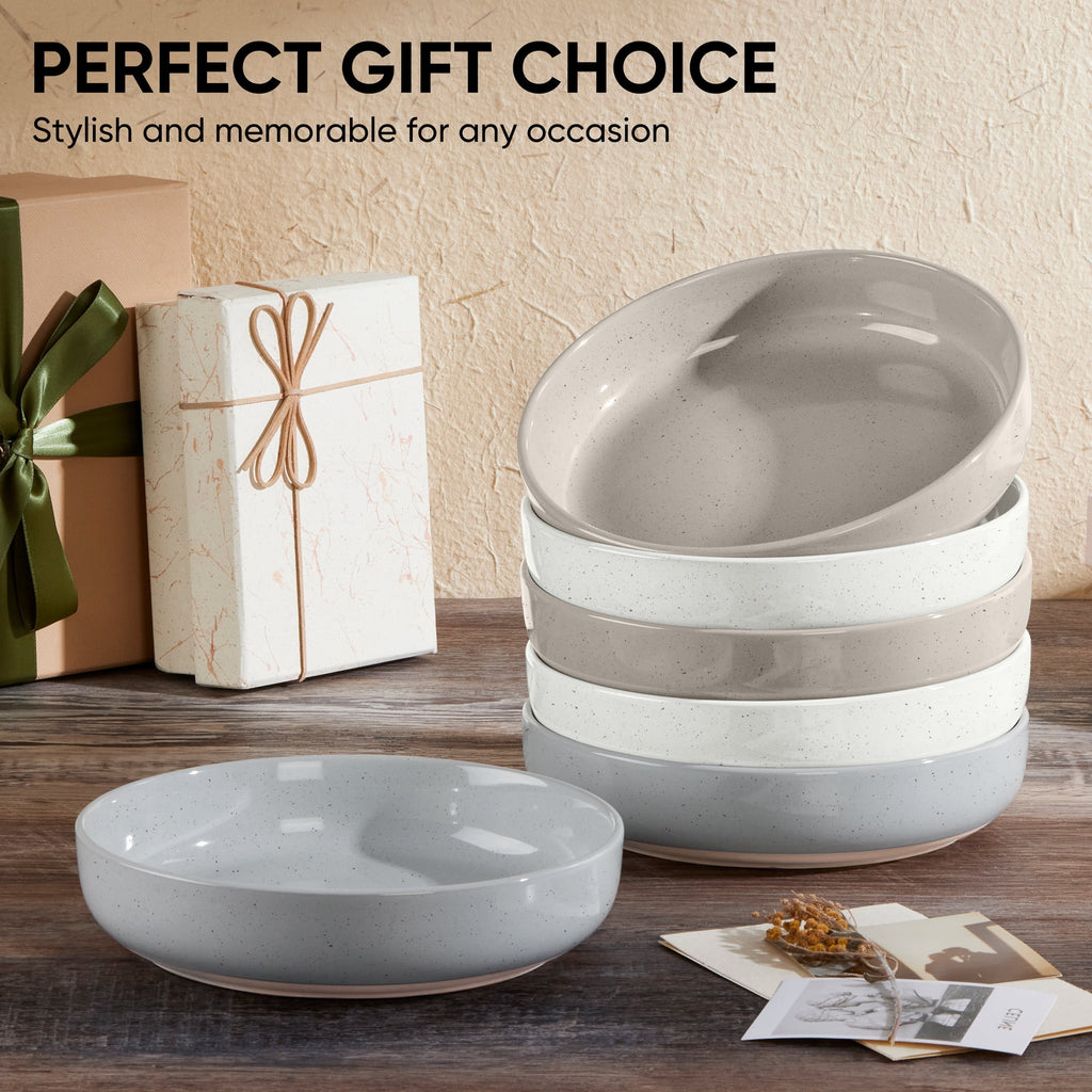 Vesteel Pasta Bowls Set of 6, 32oz Large Salad Bowl for Home Kitchen, Ceramic Serving Plates for Soup, Cereal, Fruits, Microwave & Dishwasher Safe, Speckled White