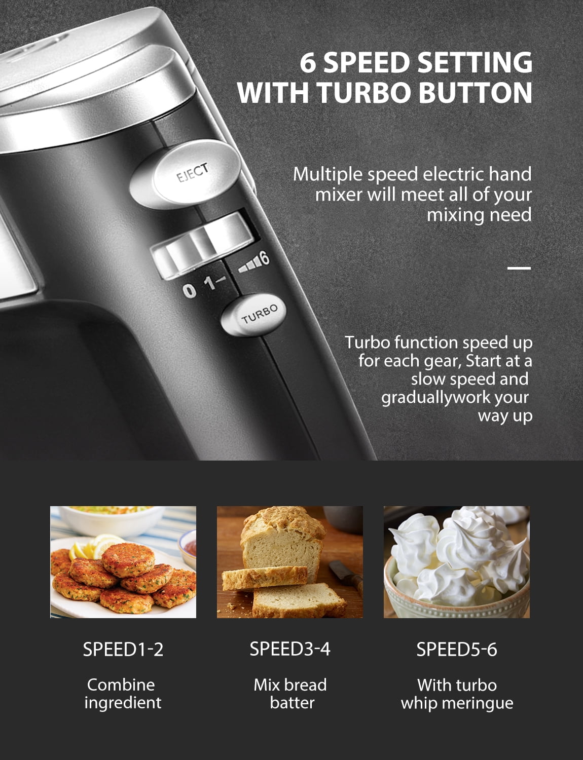Hand Mixer with Storage Box, 5 Speeds and Turbo, FOHERE Electric Egg Beater with 6 Accessories