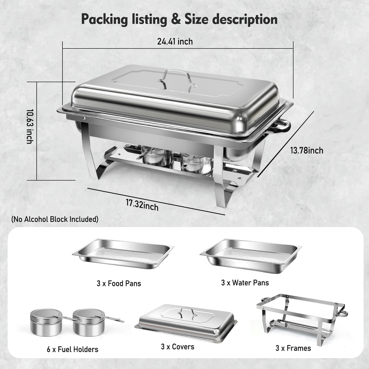 Chafing Dishes for Buffet ,AOKIWO 3 Packs 8QT Mirrored Stainless Steel Chafing Dishes for Buffet, Chafers and Buffet Warmer for Parties, Events, Wedding, Camping, Dinner