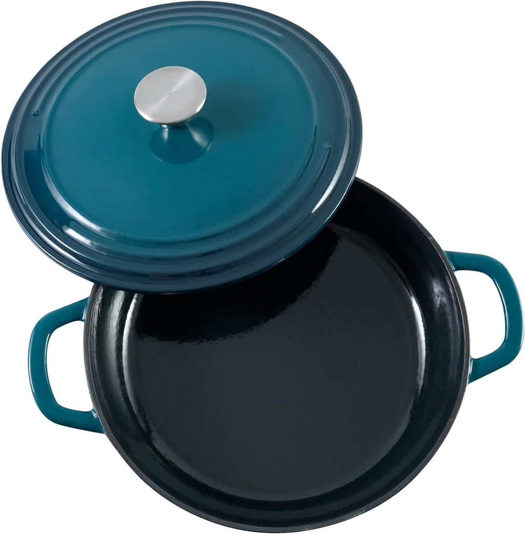 Flavehc Braiser Enameled Cast Iron Braiser 3 qt Braiser Pan with Lid Purple Shallow Cast Iron Casserole Braiser Pan with Handels