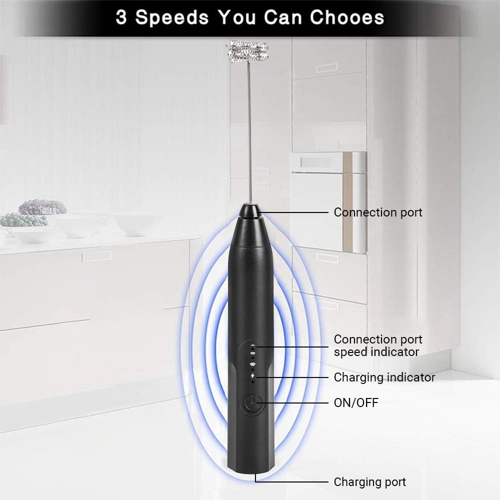 Milk Frother Wand Drink Mixer - Handheld Milk Frother Electric Whisk - Easy-Clean Stainless Steel Frother Wand & Mini Blender - Electric Coffee Frother for Milk Coffee Lattes