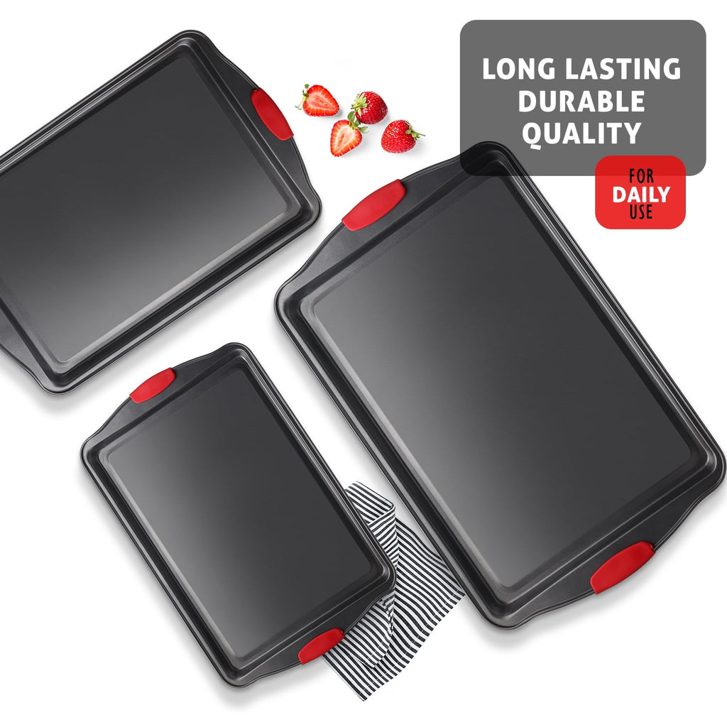 Joytable Cookie Sheet Set, Steel Baking Pans Set, Durable Baking Sheets for Oven, Cookie Sheet Non-Stick Sets For Oven, Black, 3pc