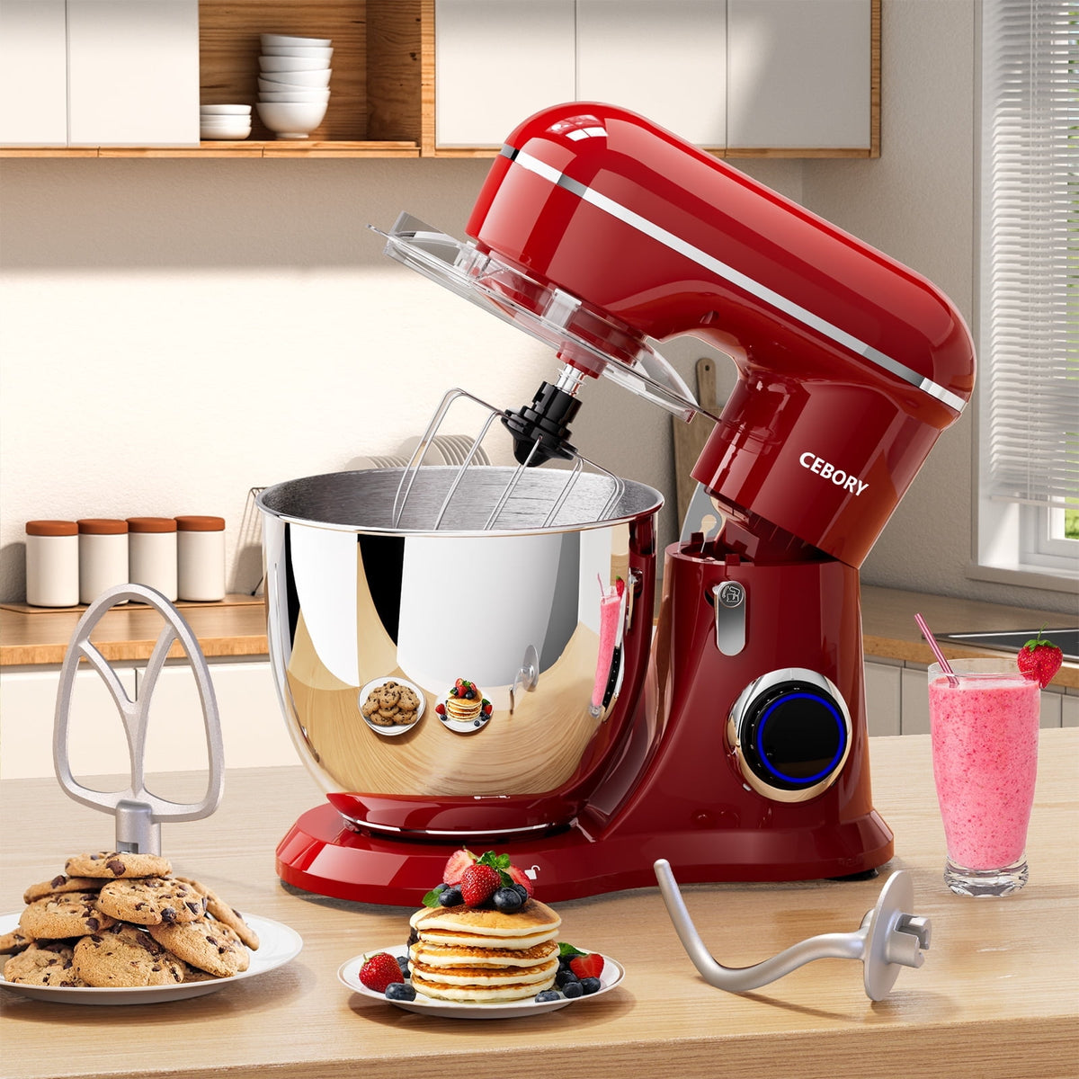 CEBORY 3-IN-1 Stand Mixer, 6.5 QT Tilt-Head 10-Speed Food Mixer, Kitchen Electric Mixer with Dough Hook, Beater, Whisk, Bowl for Most Home Cooks