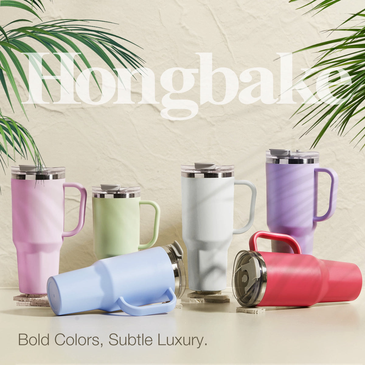 HONGBAKE 40 oz Tumbler with Handle and Straw Lid, Insulated Stainless Steel Tumbler, Travel Mug Fits Cup Holder, Dusty Lavender