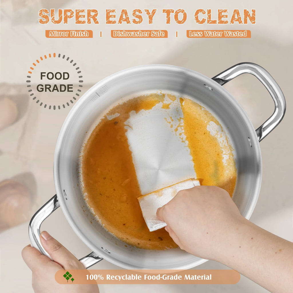 Coliware 8 QT Stainless Steel Stock Pot with Glass Lid, Cooking Soup Pot with 3-Ply Whole Clad for