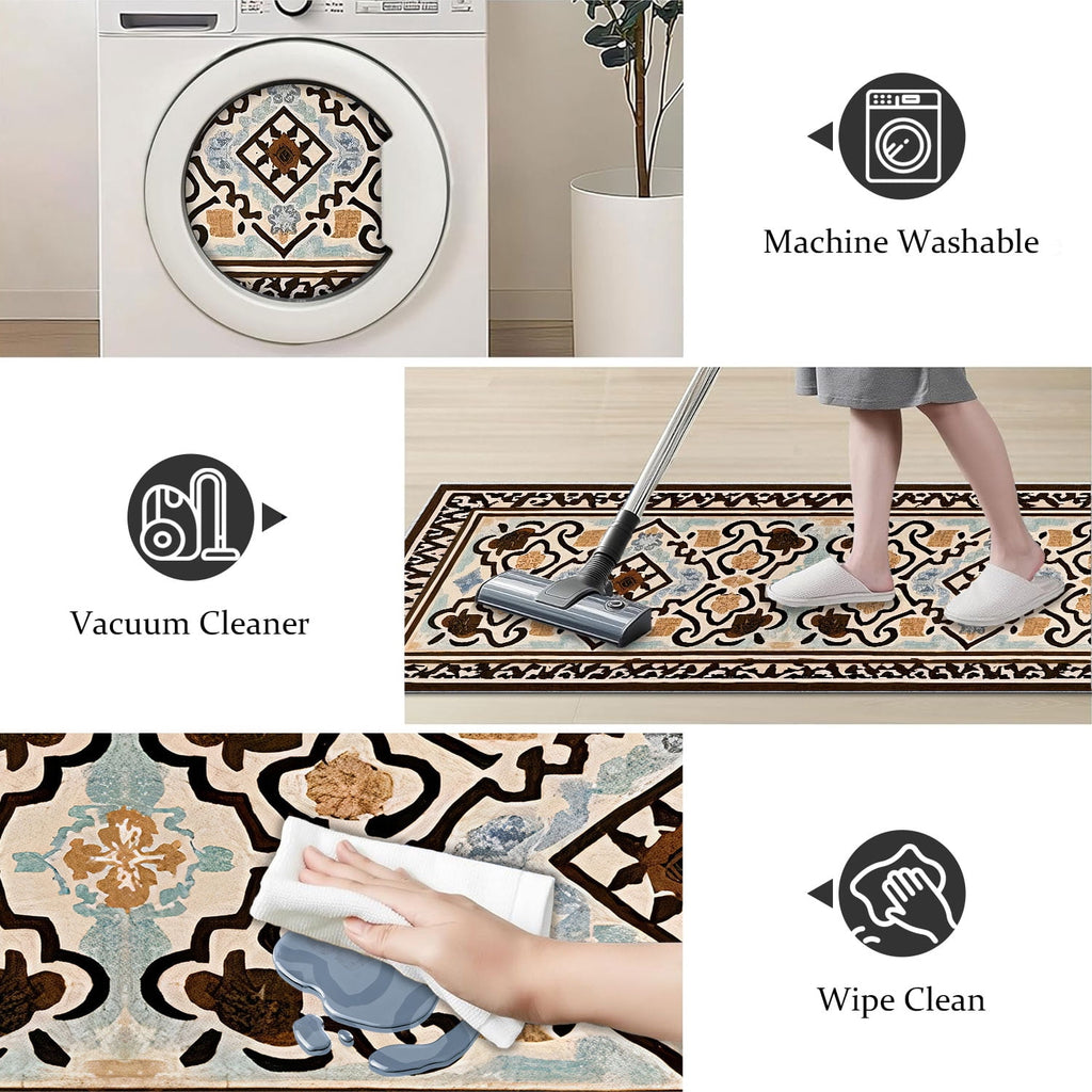 TECHVIDA Kitchen Rug Set 3 Piece,Non Slip Machine Washable Kitchen Mats, Farmhouse Hallway Doormat for Home Floor and Living Room,Gray