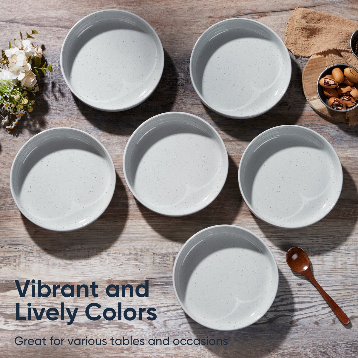 Vesteel Pasta Bowls Set of 6, 32oz Large Salad Bowl for Home Kitchen, Ceramic Serving Plates for Soup, Cereal, Fruits, Microwave & Dishwasher Safe, Speckled White