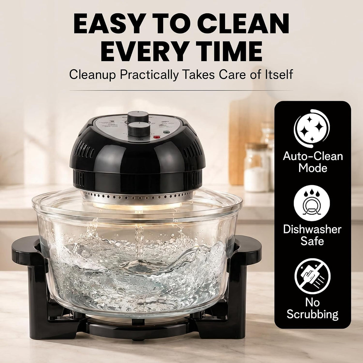 Granitestone 16Qt Large Glass Air Fryer Non Toxic – Family Sized Airfryer Cooker with 3 Cooking Levels, Stainless Steel Racks, Chicken, No Preheat, Self Cleaning, Dishwasher Safe, White