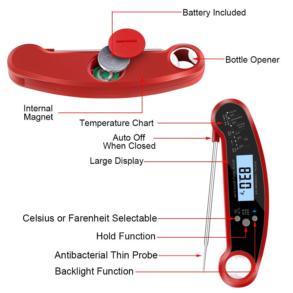 Scootworks Wireless Meat Thermometer Digital for Grill - Instant Read Grill Thermometer, Food Thermometer for Outdoor Cooking, BBQ Accessories, Cooking Thermometer for Kitchen