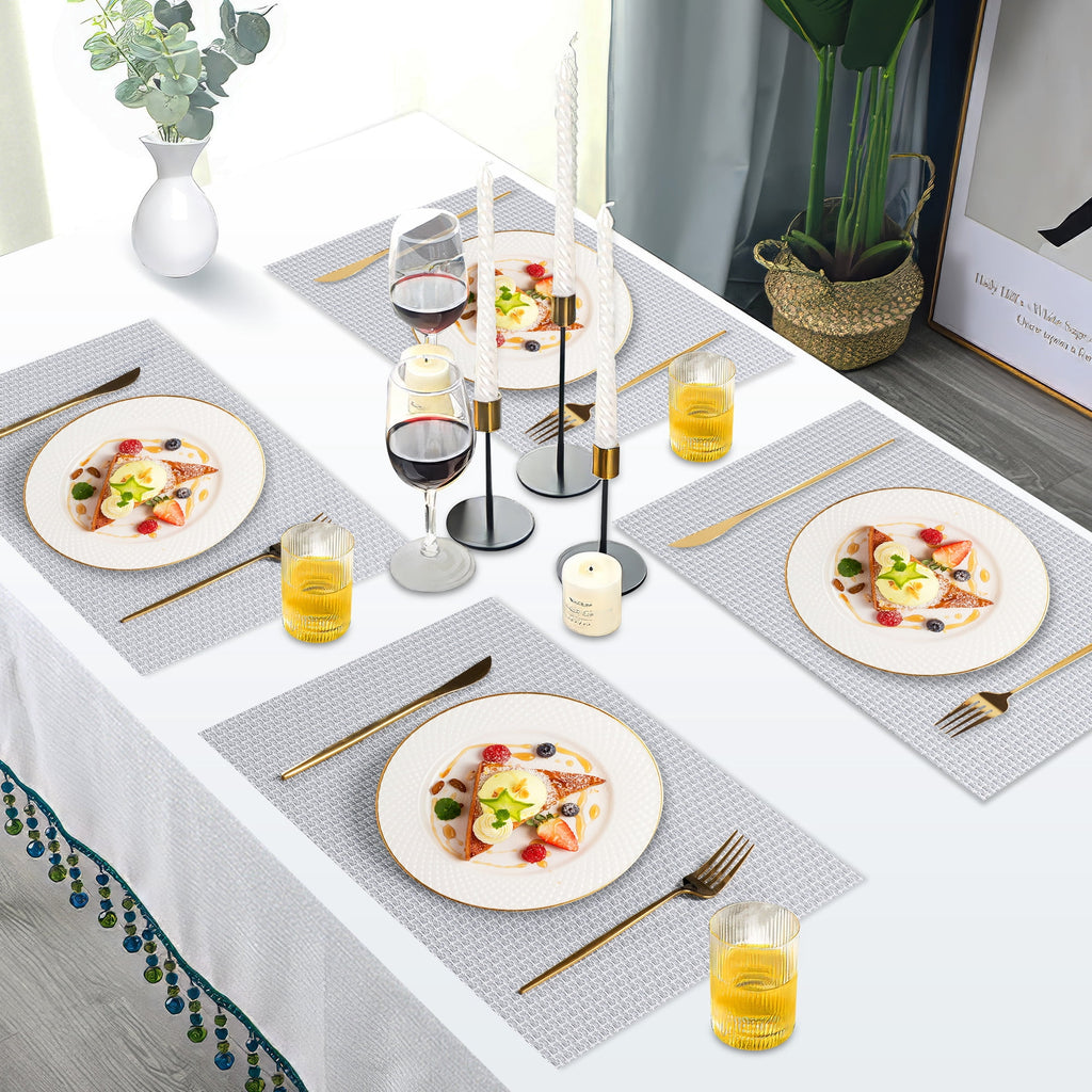 VCVCOO Navy Blue Placemats Set of 4 - Easy Clean Washable PVC Vinyl Placemats - Wipeable Heat Resistant Woven Table Mats for Dining Table - 12x18 inch