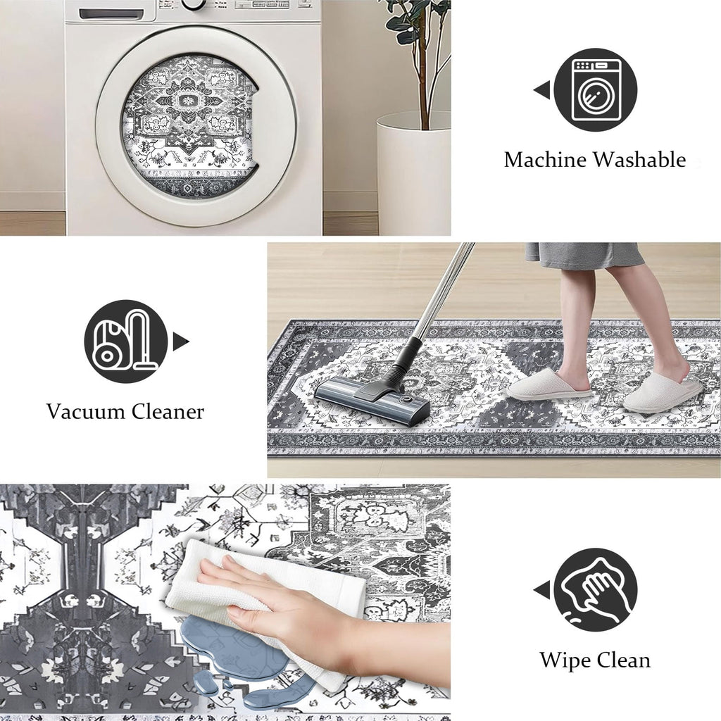 TECHVIDA Kitchen Rug Set 3 Piece,Non Slip Machine Washable Kitchen Mats, Farmhouse Hallway Doormat for Home Floor and Living Room,Gray