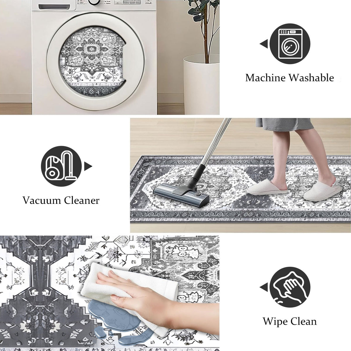 TECHVIDA Kitchen Rug Set 3 Piece,Non Slip Machine Washable Kitchen Mats, Farmhouse Hallway Doormat for Home Floor and Living Room,Gray