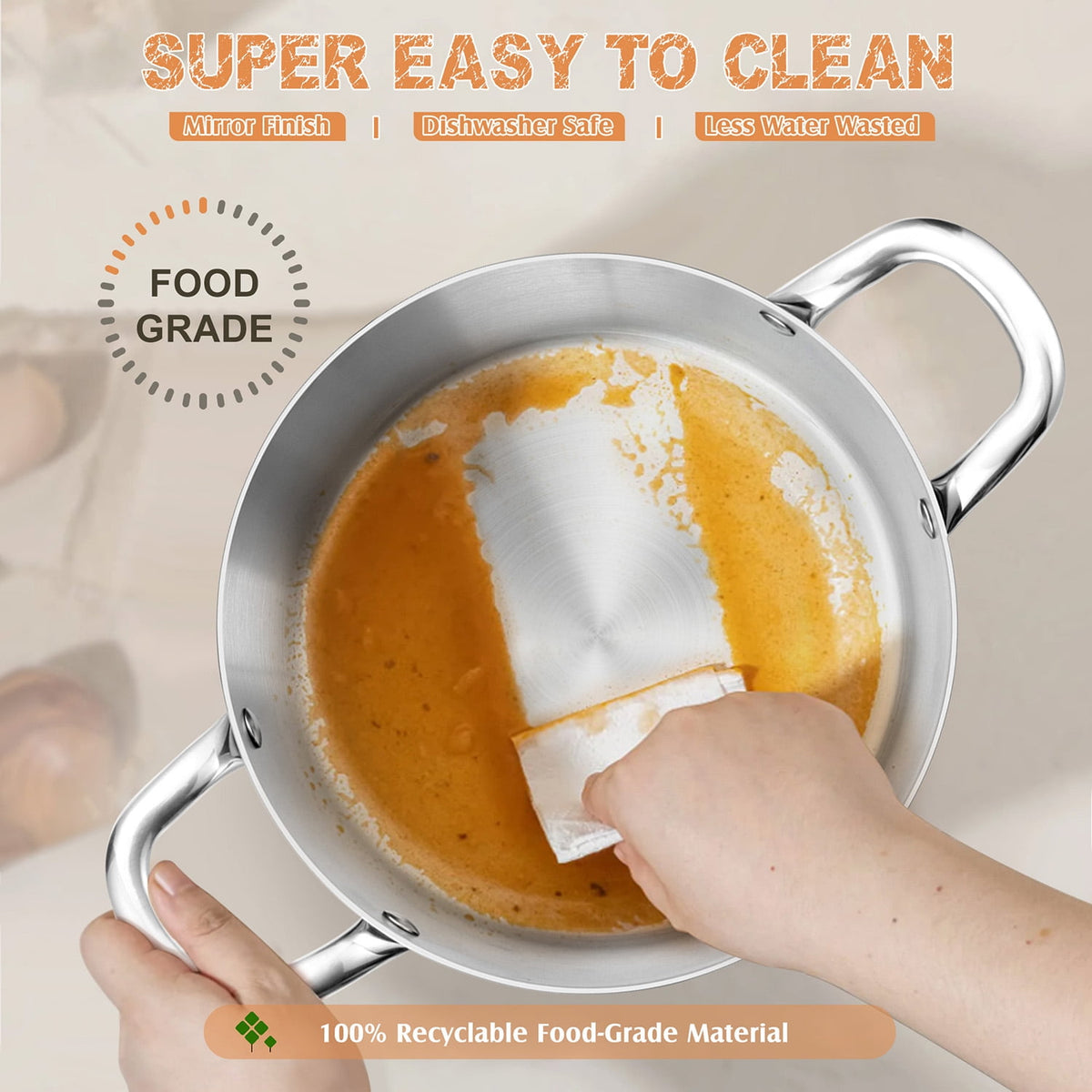 Coliware 8 QT Stainless Steel Stock Pot with Glass Lid, Cooking Soup Pot with 3-Ply Whole Clad for