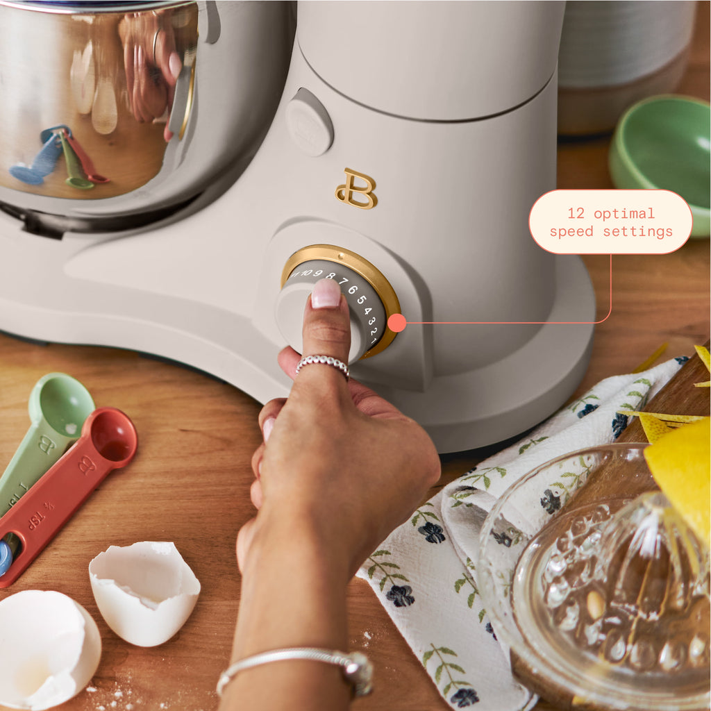 Beautiful 3.5 Qt Stand Mixer with Flat Beater, Dough Hook, Balloon Whisk, Chocolate by Drew Barrymore