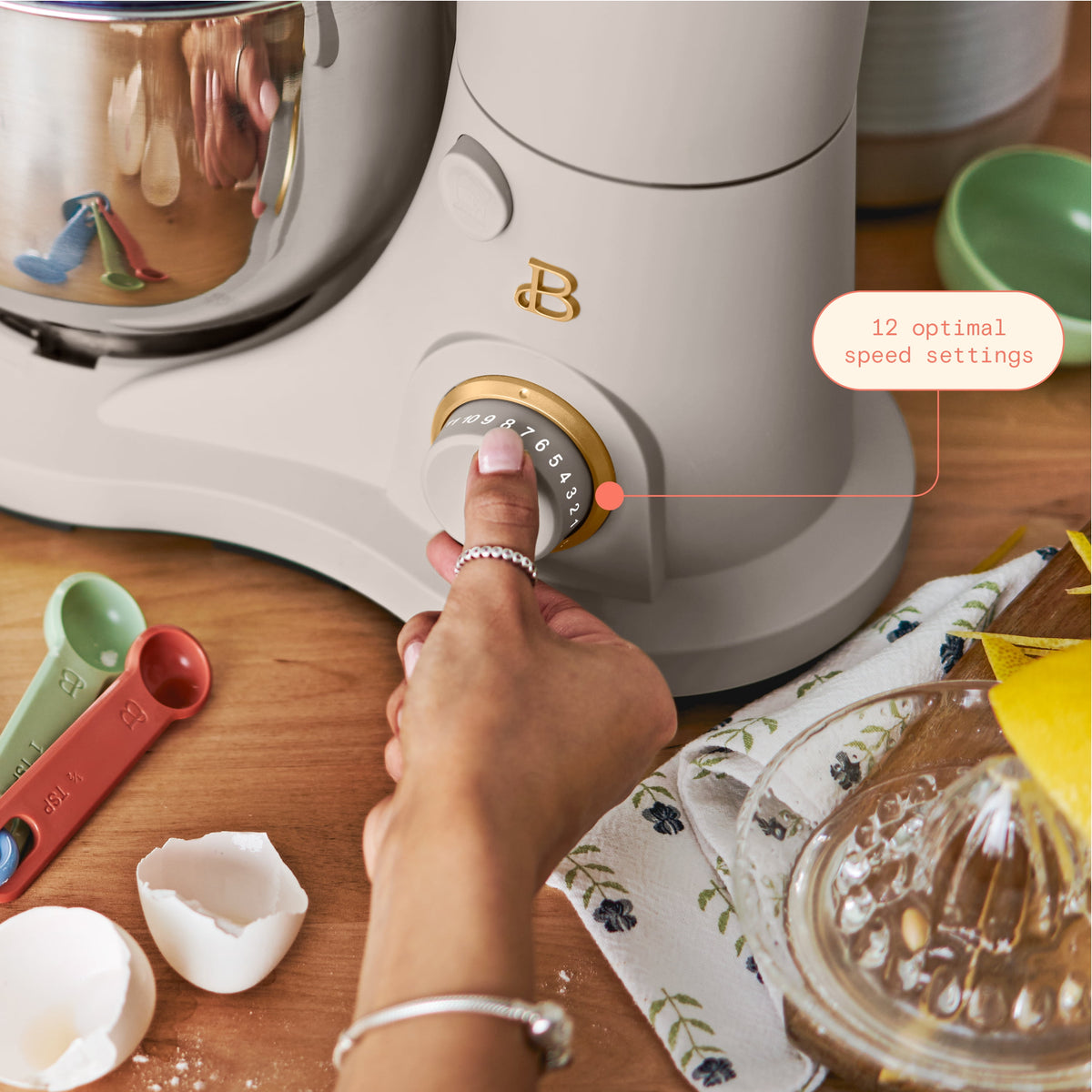 Beautiful 3.5 Qt Stand Mixer with Flat Beater, Dough Hook, Balloon Whisk, Chocolate by Drew Barrymore