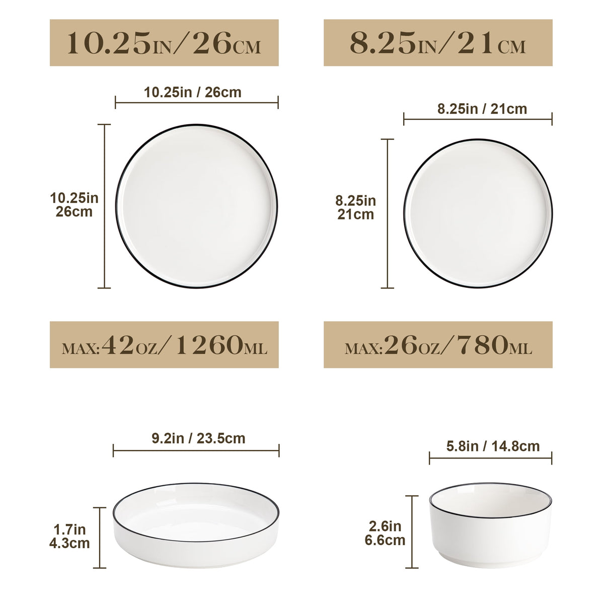 Vancasso 16 Pcs Dinnerware Sets, Plates and Bowls Set for 4, Ceramic Dinner Set, Scratch Resistant, White