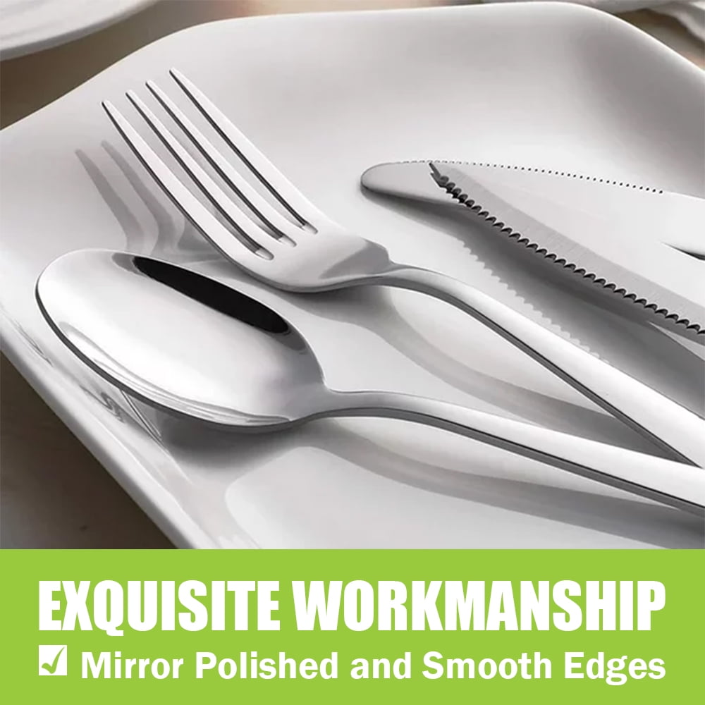 49-Piece Silverware Set with Flatware Drawer Organizer, Durable Stainless Steel Cutlery Set for 8, Mirror Polished Kitchen Utensils Tableware Service with Steak Knives Dinner Fork Knife Spoon & Tray