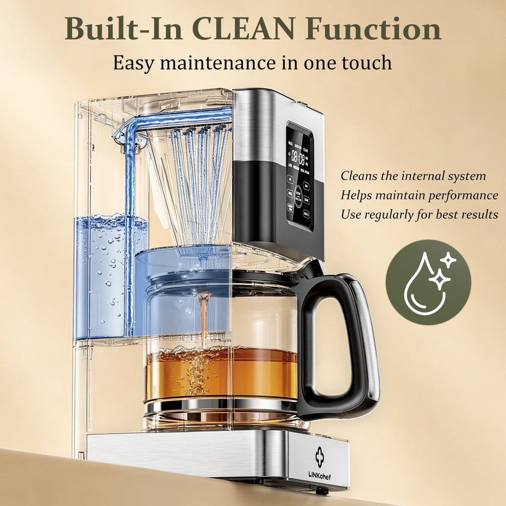 LINKChef Drip Coffee Maker 12 Cup Programmable Drip with Glass Carafe, 12-Hour Auto Brew Timer, Keep Warm Plate, Easy Clean Filter Basket
