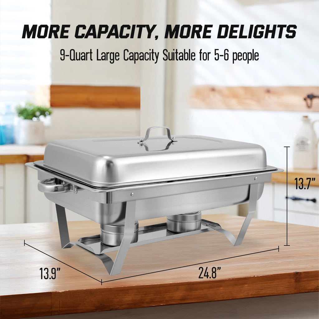 Jacgood 5 Pack Chafing Dish Buffet Set 8Qt. Foldable Rectangular Chafer Set, Stainless Steel Catering Warmer Set W/Full Size Water Pan, Food Pan, Fuel Holder for Cooked Food Insulation