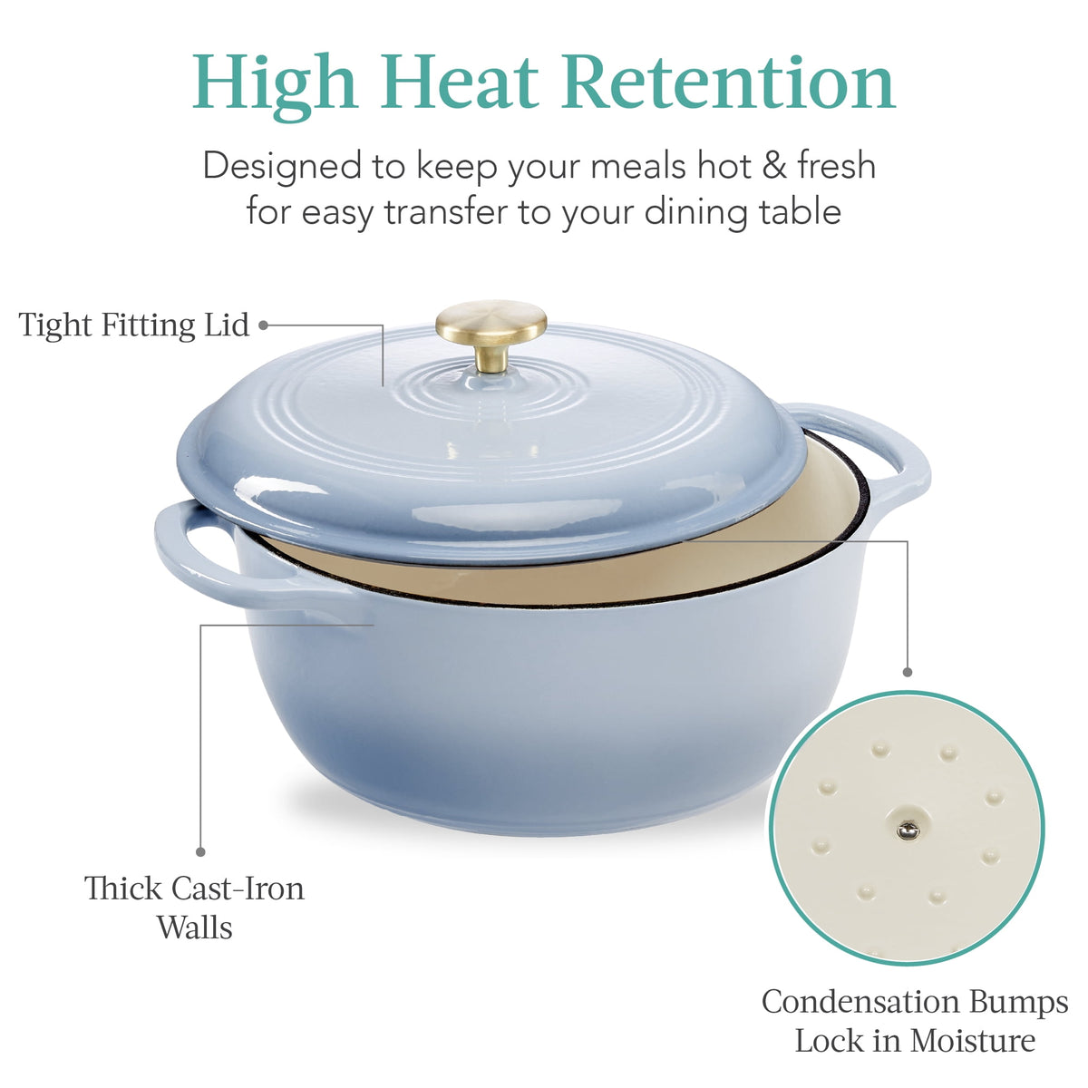 Best Choice Products 6 Quart Enamel Cast-Iron Dutch Oven, Heavy-Duty Cookware w/ Dual Handles, Lid - Cornflower Blue