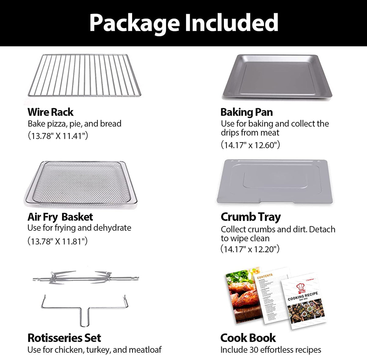 Aeitto 32-Qt Air Fryer Toaster Oven, 19-in-1 Convection Countertop Oven with Rotisserie & Dehydrator, 6 Accessories