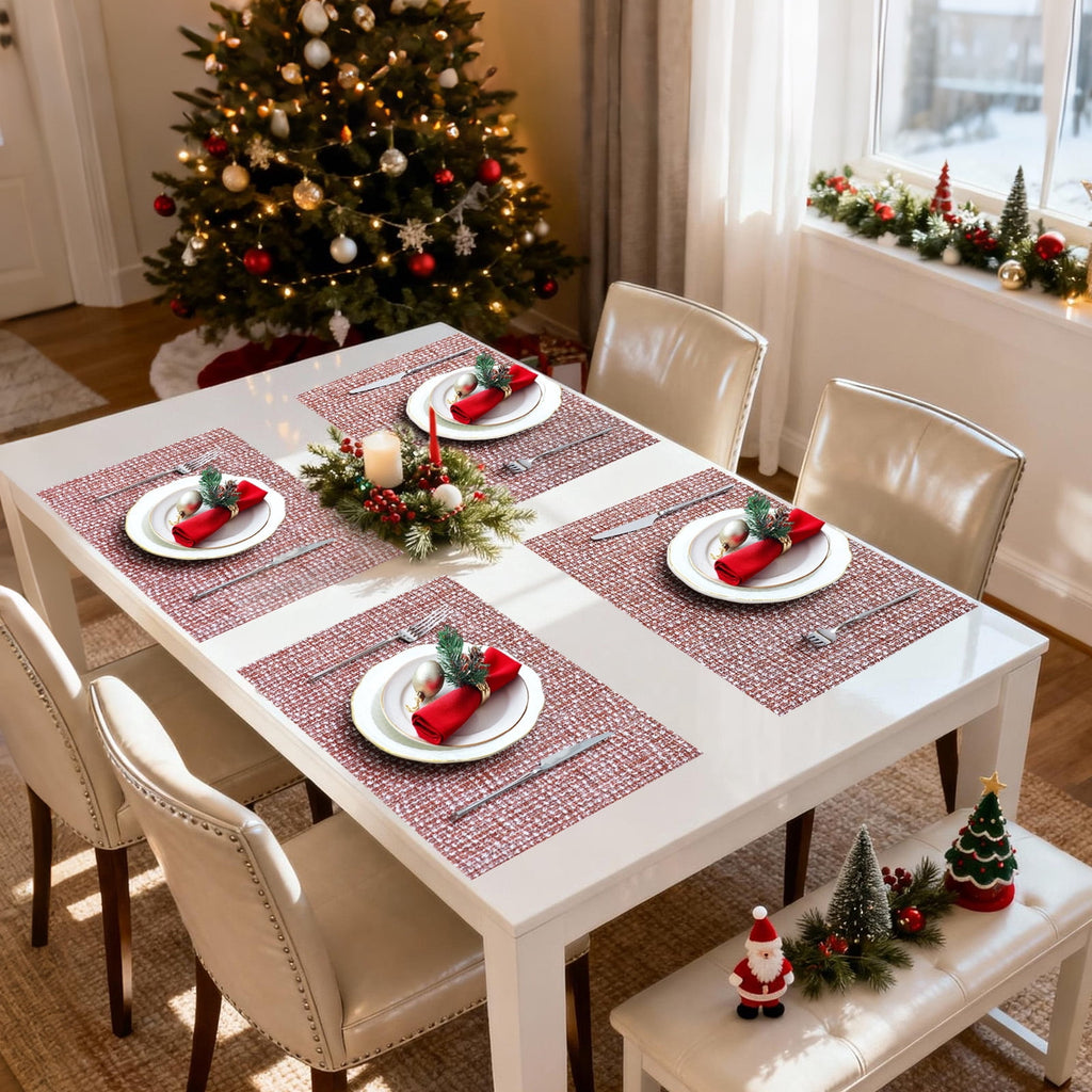 VCVCOO Navy Blue Placemats Set of 4 - Easy Clean Washable PVC Vinyl Placemats - Wipeable Heat Resistant Woven Table Mats for Dining Table - 12x18 inch